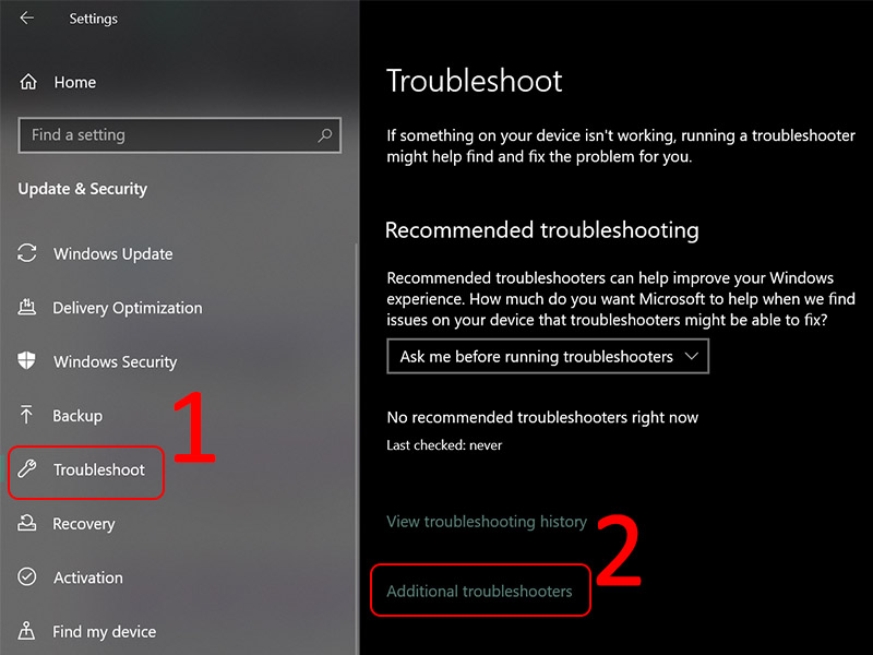 Vào tính năng tự động sửa lỗi Troubleshoot của Windows